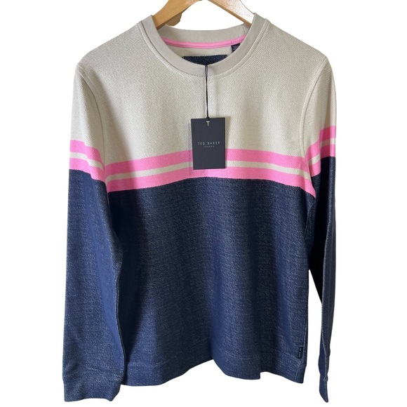 NWT Ted Baker London Lawn Colour Block Sweatshirt Sweater Navy/Pink Men’s Size:S - Picture 1 of 12